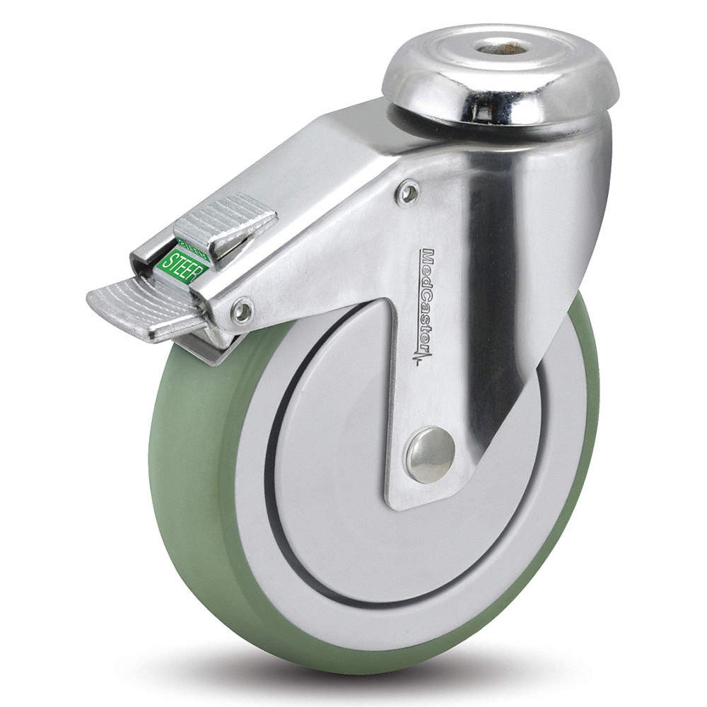 MEDCASTER SS05AMX125DLHK01 Bolt-Hole Caster,5″dia,Swivel,Rubber 56HC31
