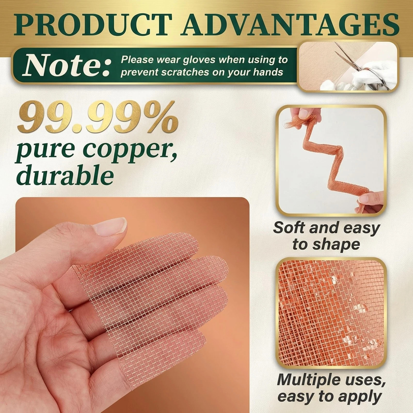 12 Inch X 10 Ft Copper Mesh Screen 99.9% Pure Copper 40 Mesh Roll Wire Fabric fo