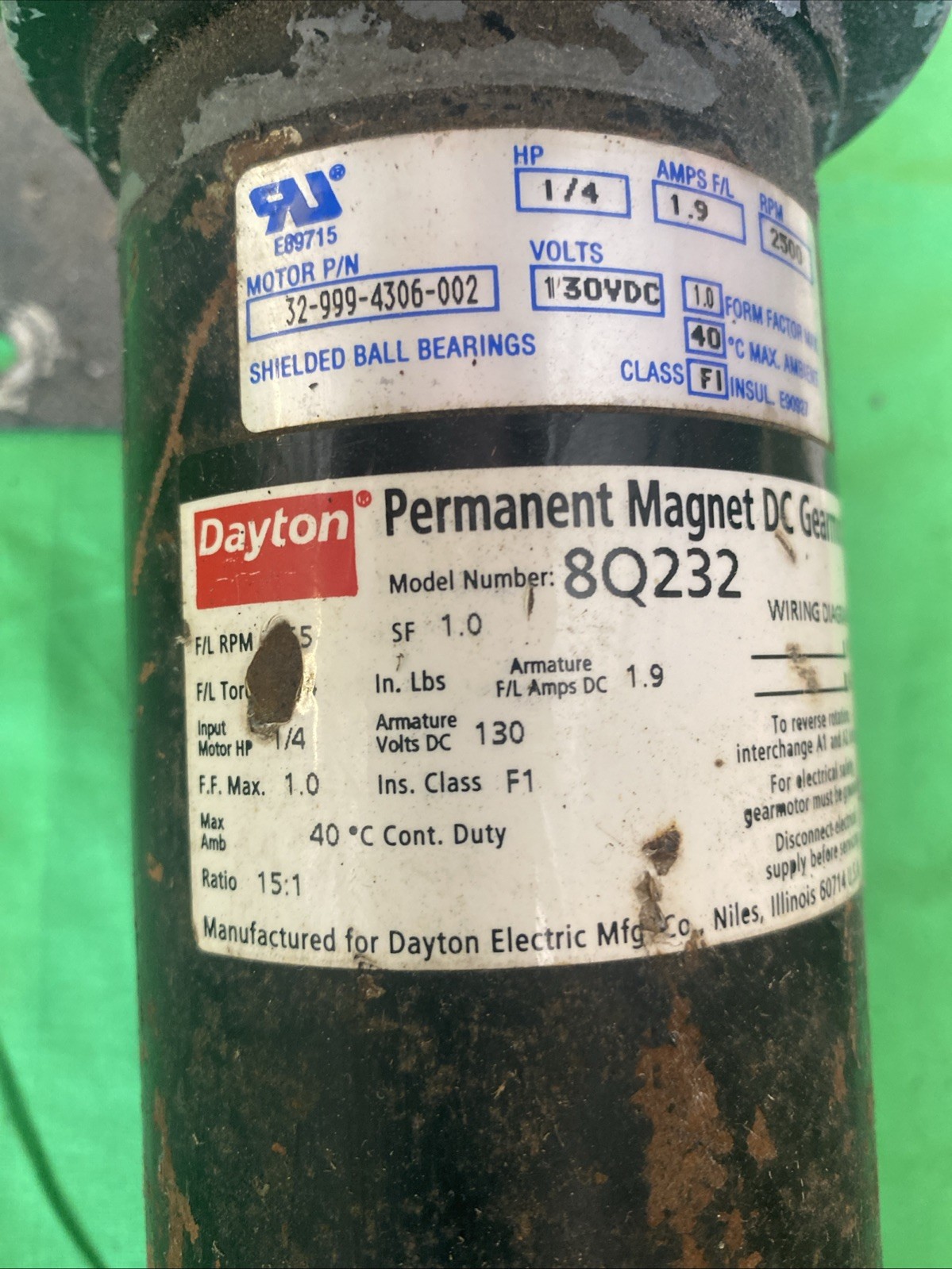Dayton 8Q232 Permanent Magnet DC Gear Motor 32-999-4306-002