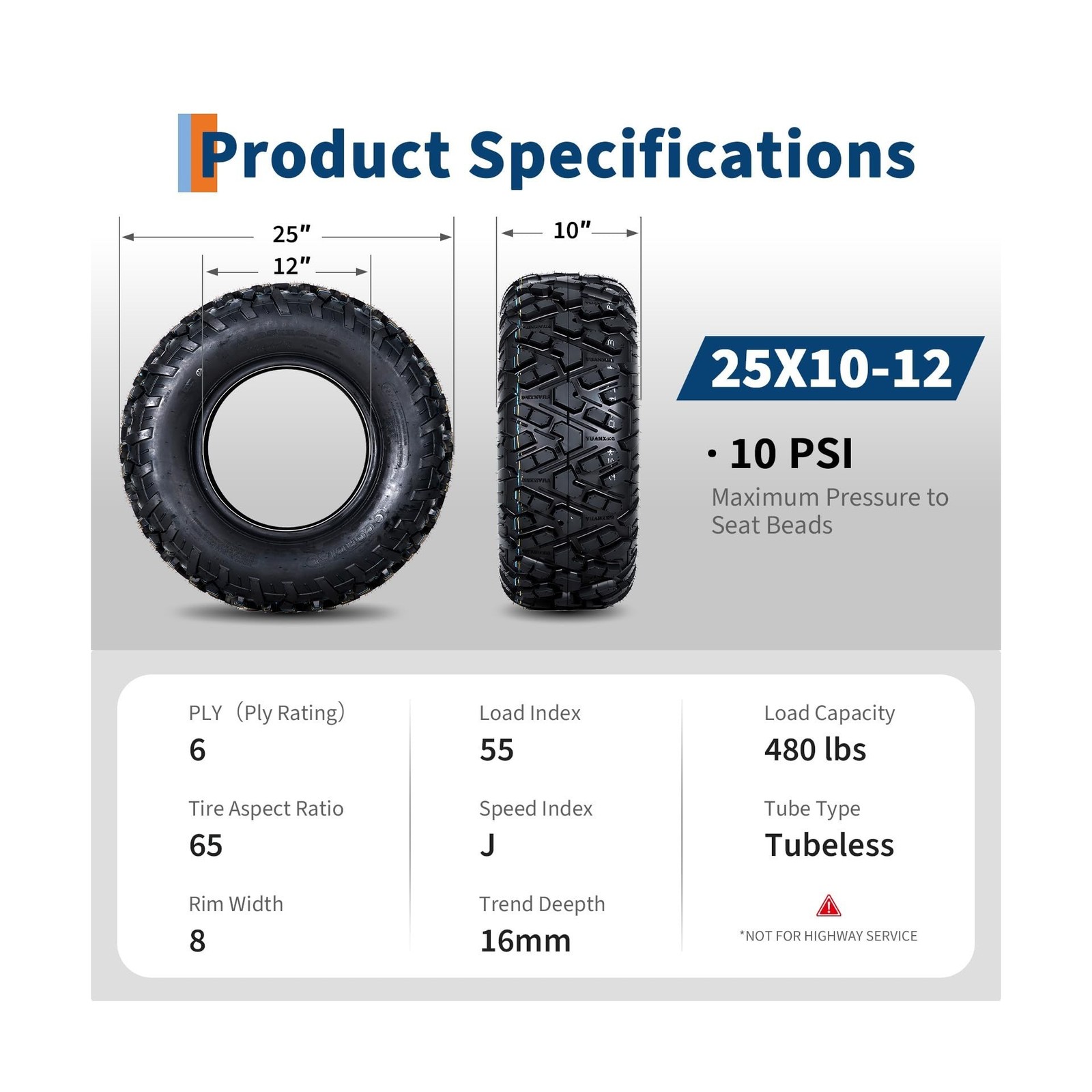 25x10x12 ATV UTV Tires, 25 10 12 All-Terrain Tires,A102, 25×10-12 UTV ATV Tir…