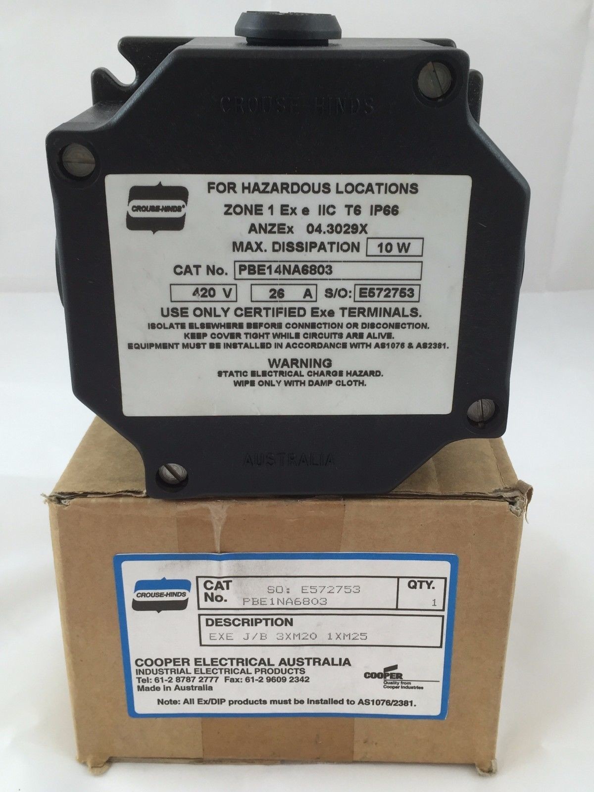 Crouse-Hinds Junction Box Outlet J/B EX E 3XM20 1XM25 26A 420V 10W PBE1NA6803