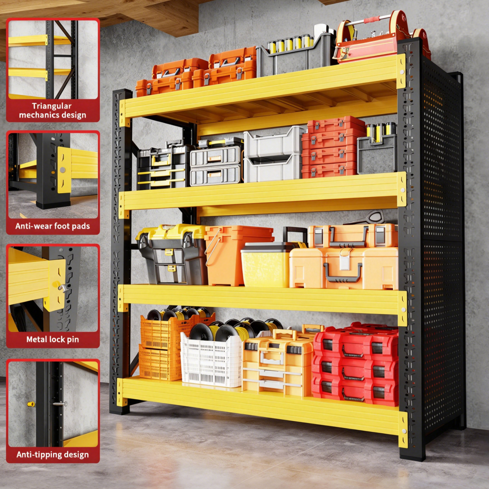 Garage Shelving with 2 Pegboard, Heavy Duty Storage Shelves 3000LBS for Basement