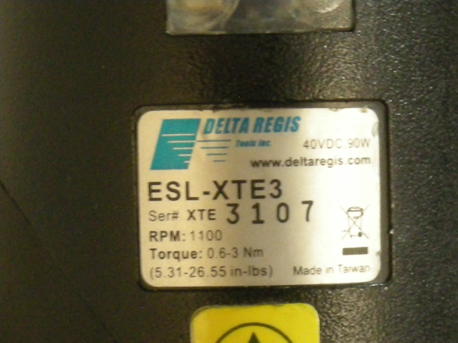 Delta Regis ESL-XTE3 Inline Transducer Screwdriver 40VDC Torque 5.31-26.55 in-lb
