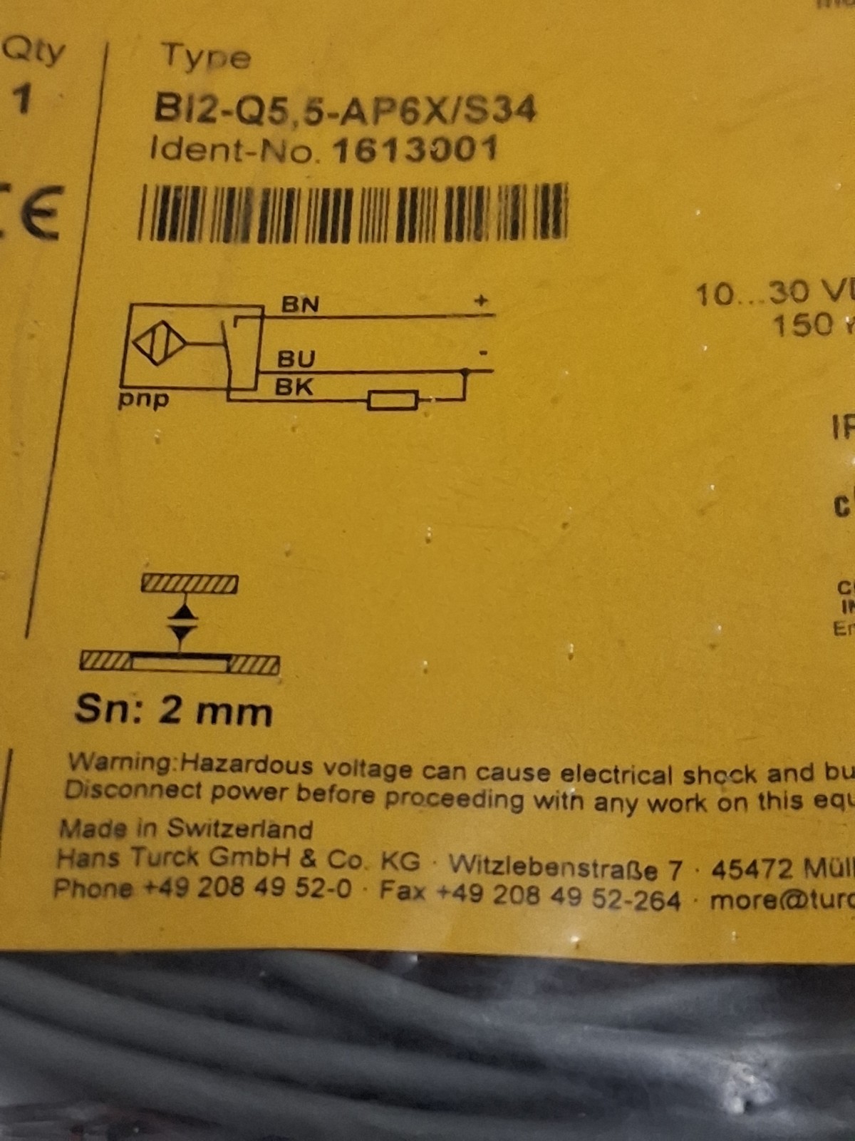 TURCK BI2-Q5,5-AP6X/S34 SENSOR 10-30VDC 150MA SN:2MM (1613001) NIB
