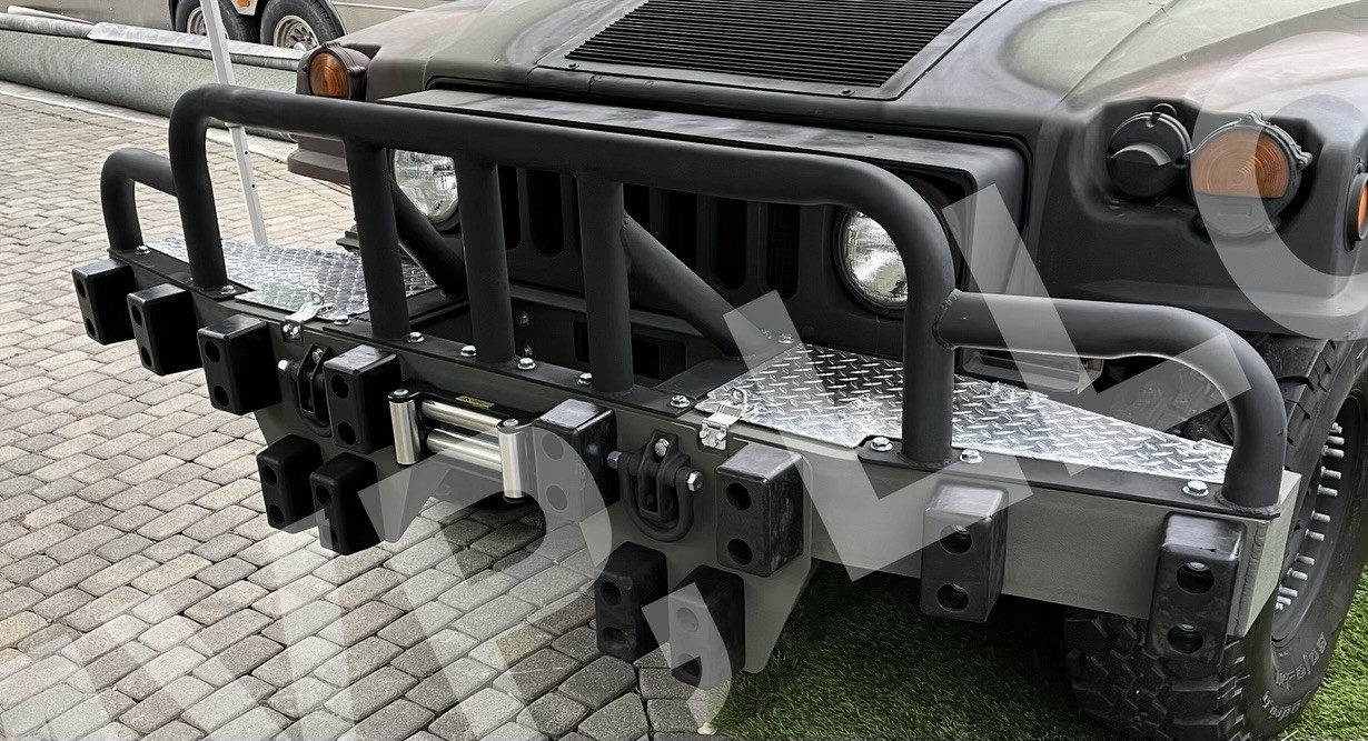 IBIS TEK Style Steel HMMWV Front Push Bumper Brush Guard “W/ Drop Down Plates”