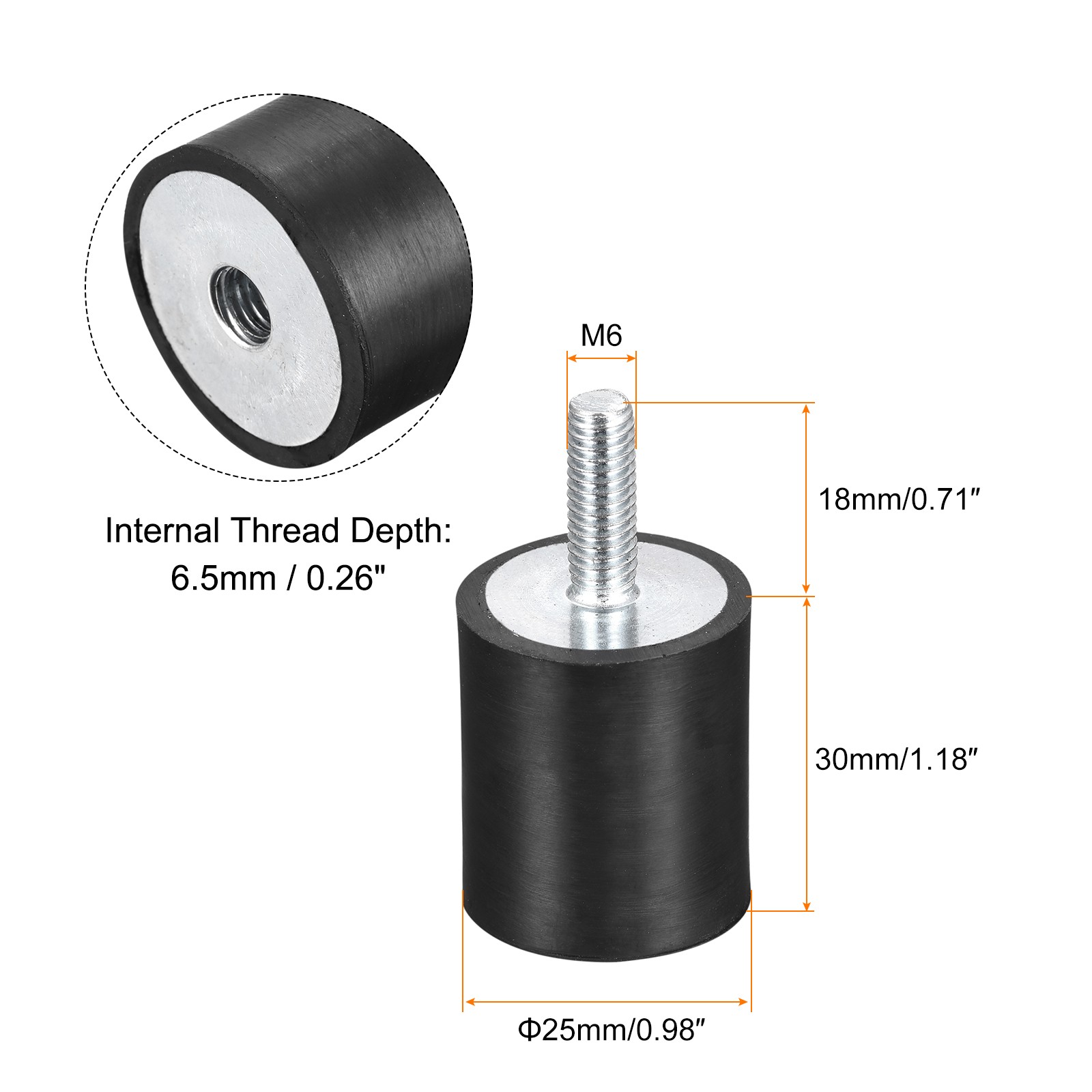 8Pcs M6 Male/Female Rubber Mount D25mmxH30mm for Repair