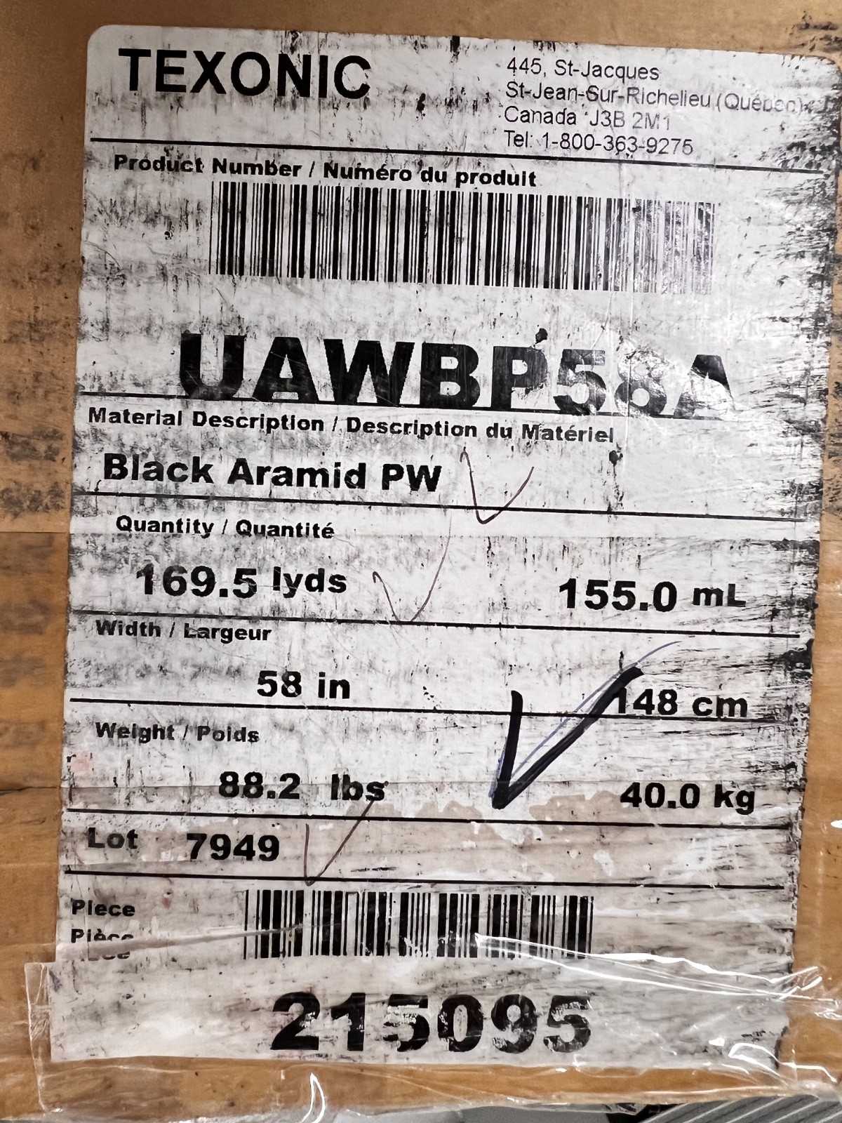 164 YDS Texonic Aramid (Kev-lar) 170 gsm 5oz 58″