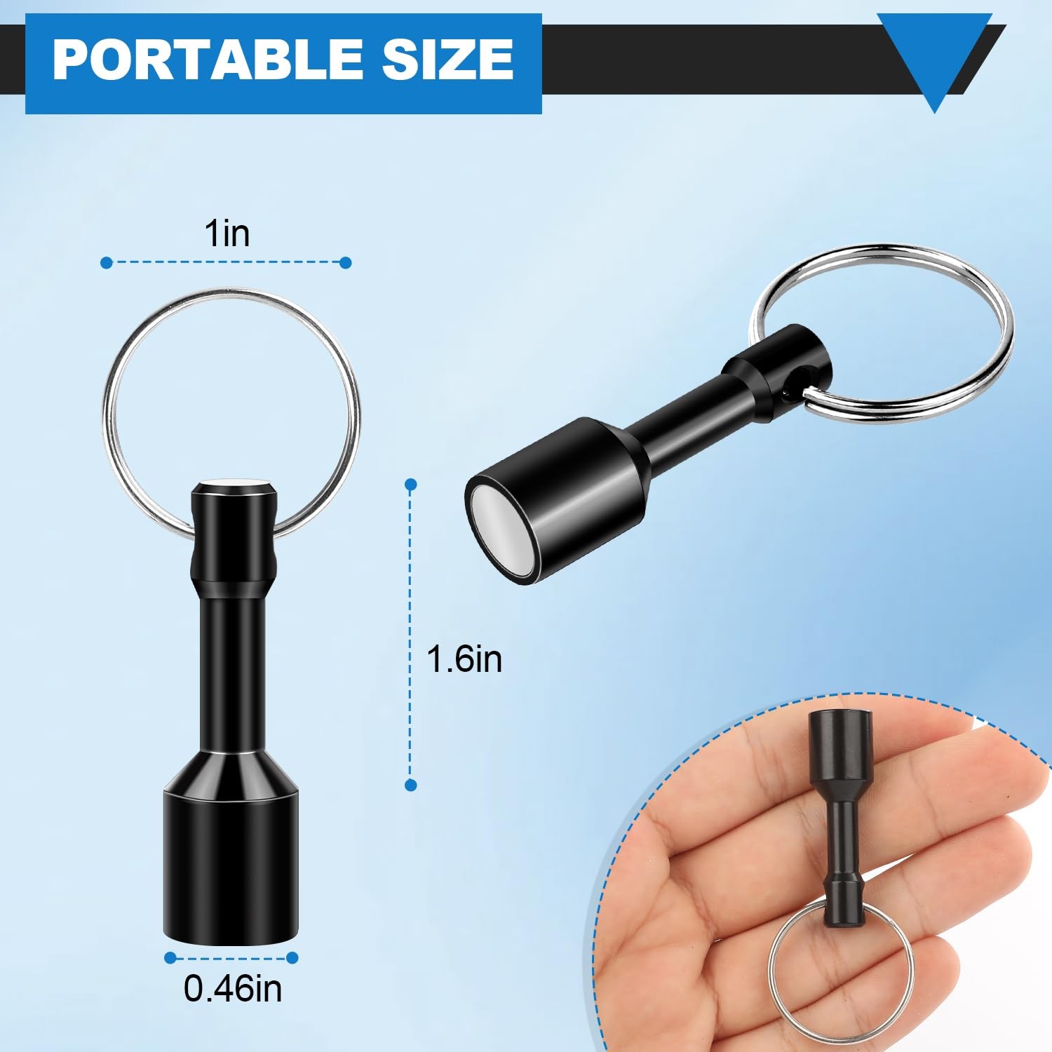 VSKIZ Keychain Magnets, Magnetic Key Chai n for Testing Brass, 12 Pack, Black