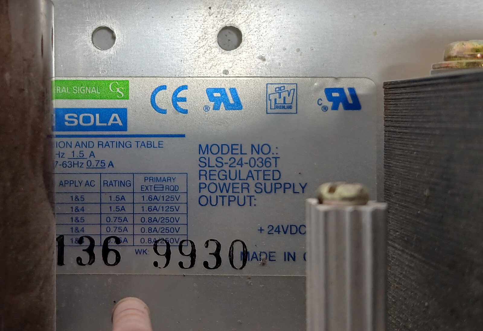 1 USED SOLA SLS-24-036T REGULATED POWER SUPPLY ***MAKE OFFER***