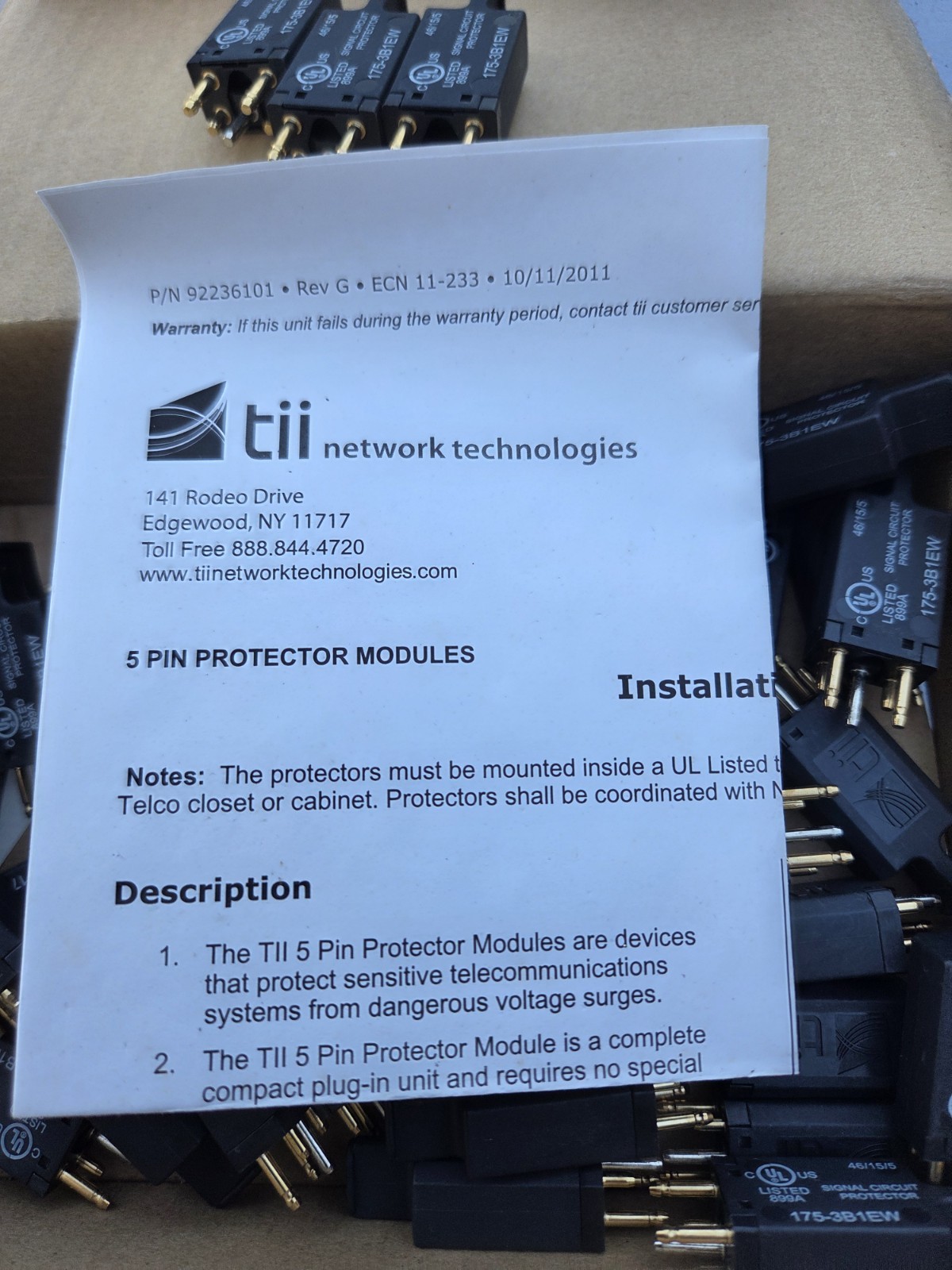 TII 175-3B1EW 5 PIN Surge Protection Module (Lot of 30) Black New