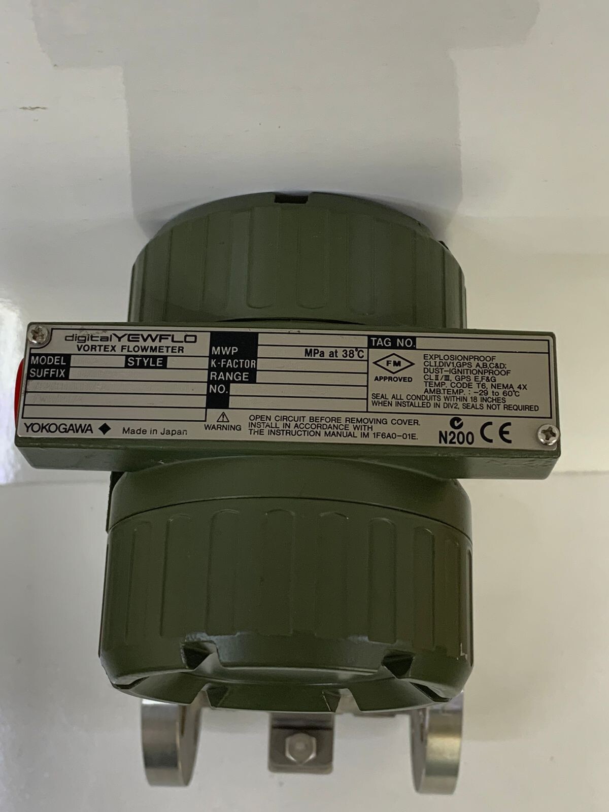 Yokogawa / Vortex Flow Meter / S1 / DY025-NXXBA2-2N / MWP 4.96 MPa at 38°C