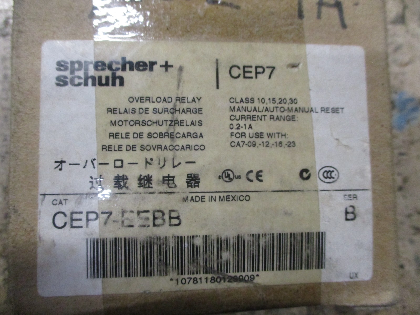Sprecher+Schuh CEP7-EEBB CEP7 Overload Relay Ser B 600VAC 0.2-1.0A 10-30 *NEW*