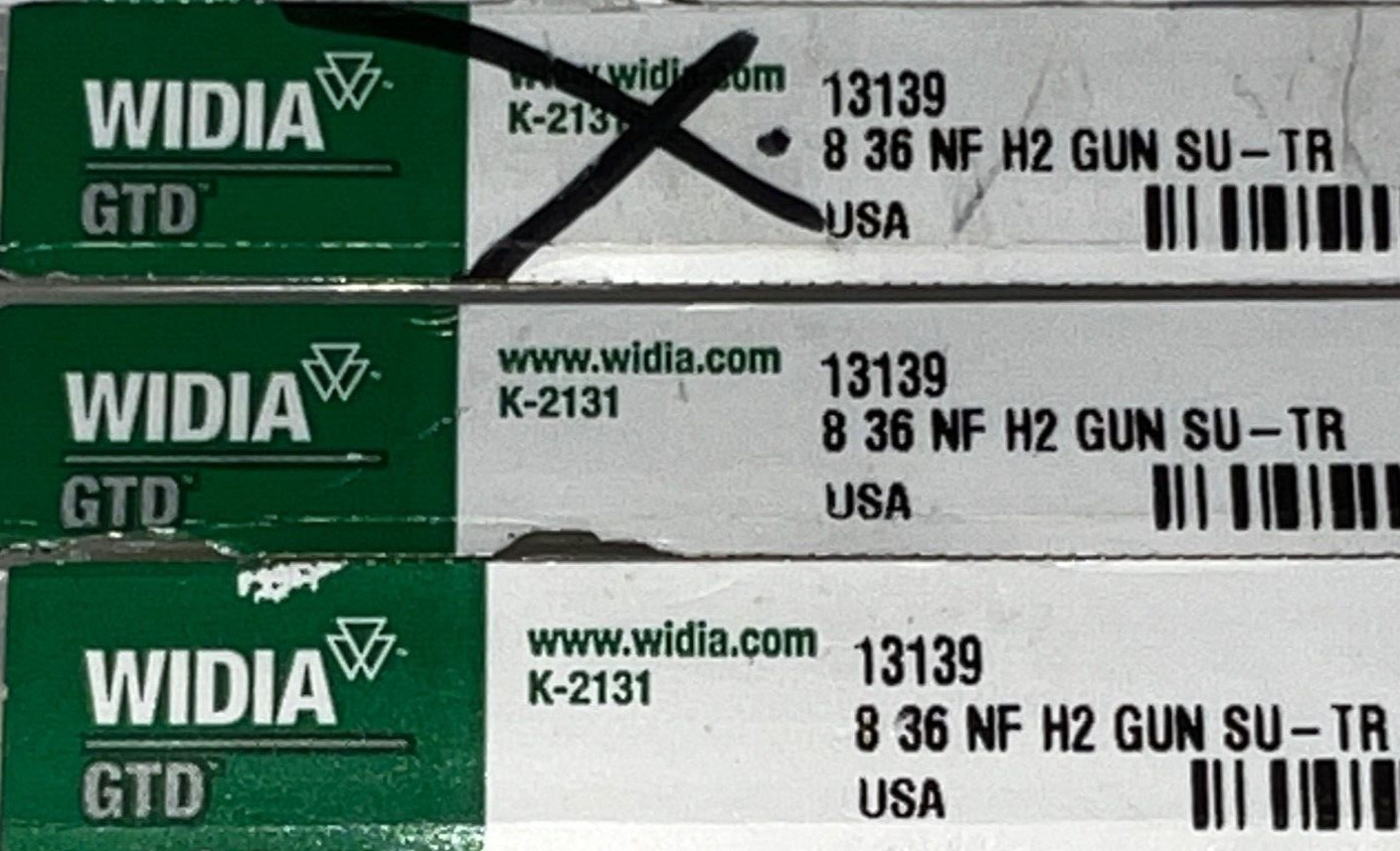 WIDIA GTD SPIRAL POINT TAP 13139 2 FLUTE #8-36 NC 7/8″ LOC 2-1/4″ OAL LOT OF 3*