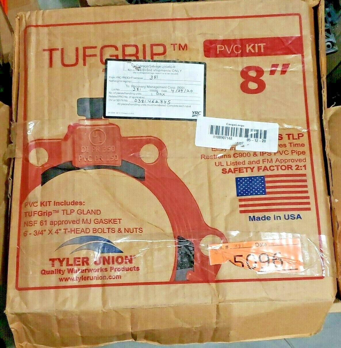 TufGrip PVC Joint Restraint Ductile Kit 8″ w/TLP Gland, Gasket & Nuts/Bolts C900