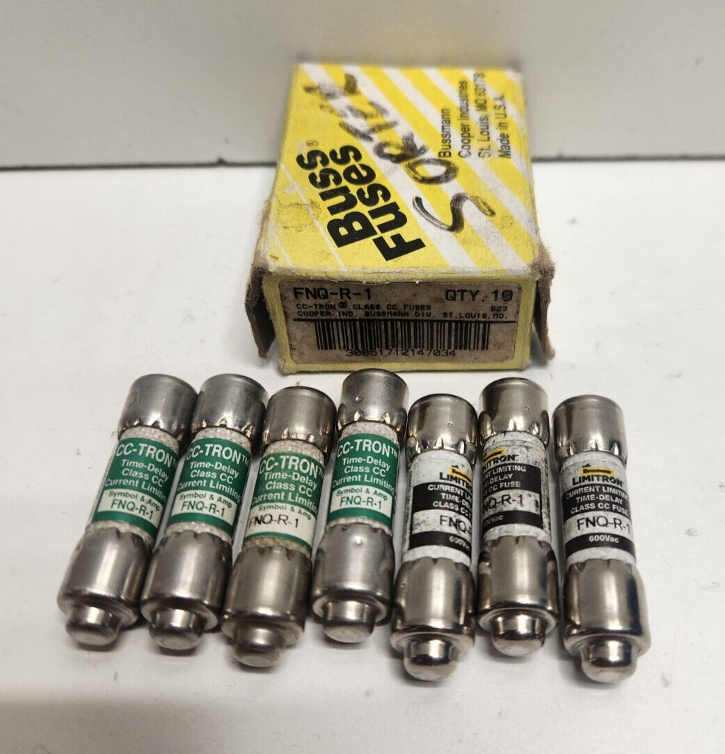 LOT OF 7 NEW OLD STOCK! BUSSMANN 1A 600V CC-CLASS FUSES FNQ-R-1