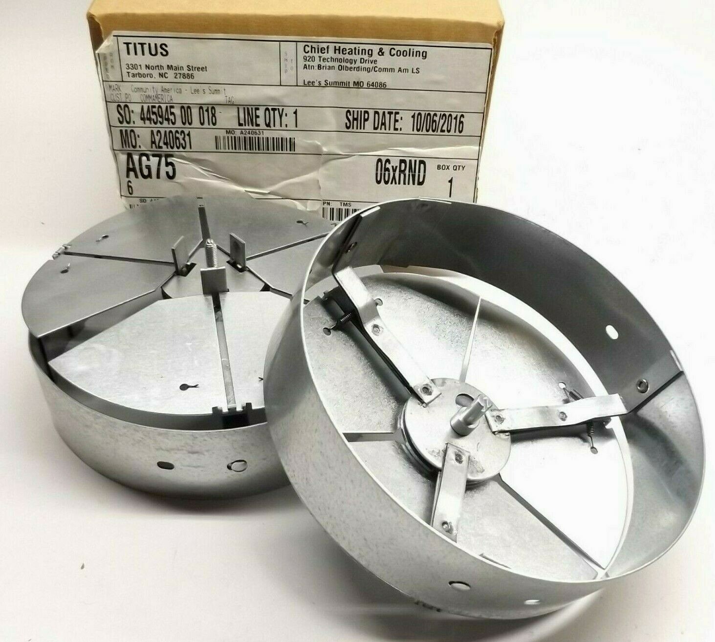 Titus AG75 Steel Opposed Blade Damper 6″ Diameter Round