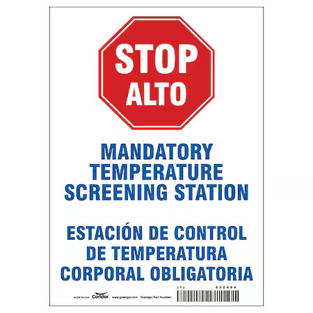 Condor Hwb770t1410 Bilingual Temperature Screening Sign, Hwb770t1410