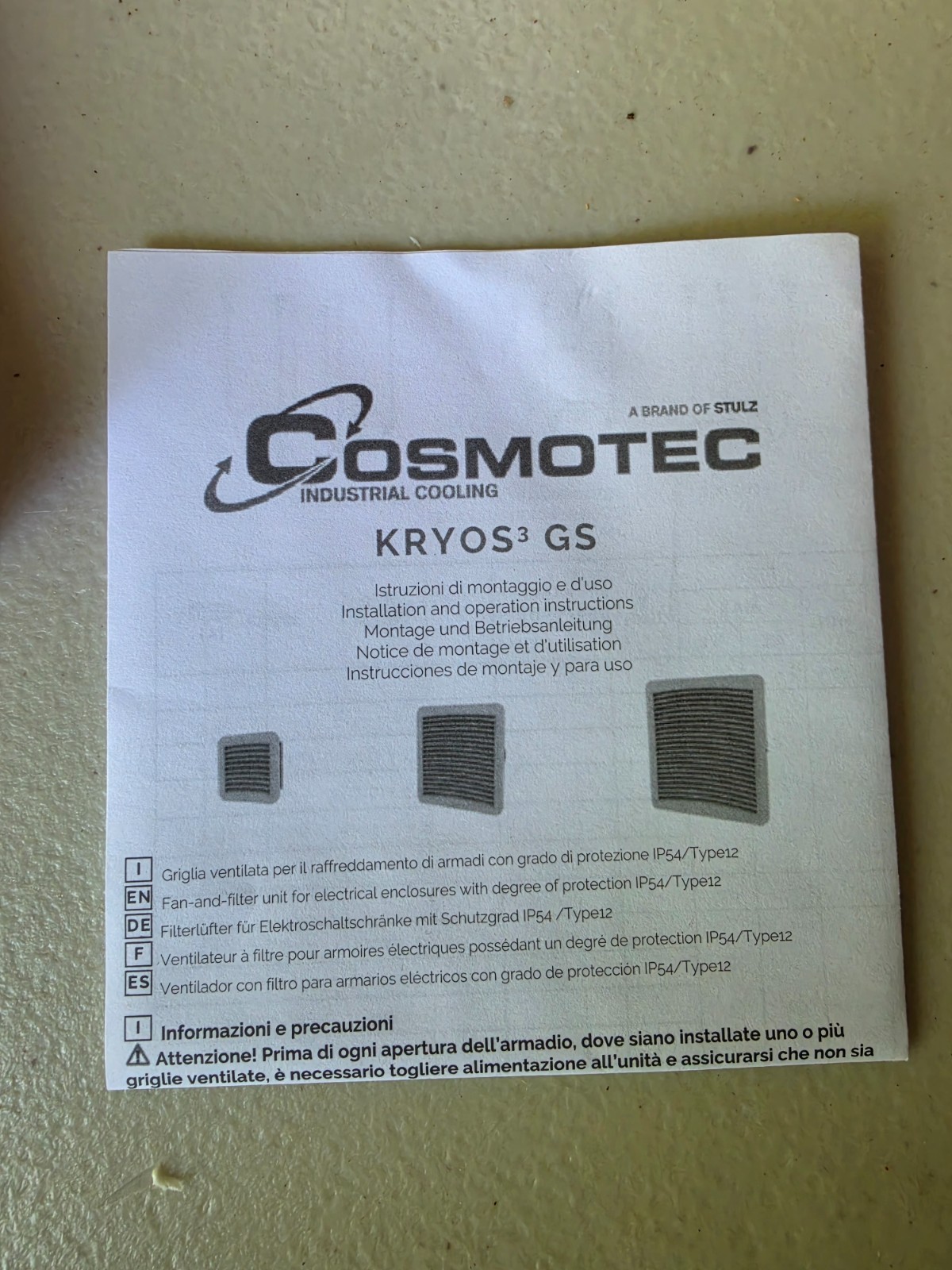 Genesis Automation Cosmotec Kryos GS GSF30 12” IP54 Enclosure Filter Fan 500 CFM