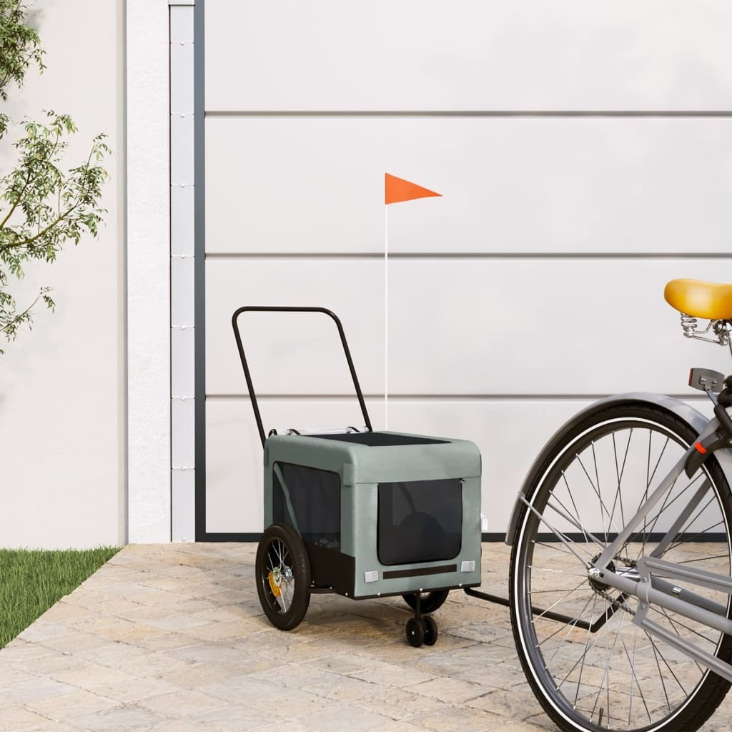 Pet Bike Trailer Gray and Black Oxford Fabric and Iron