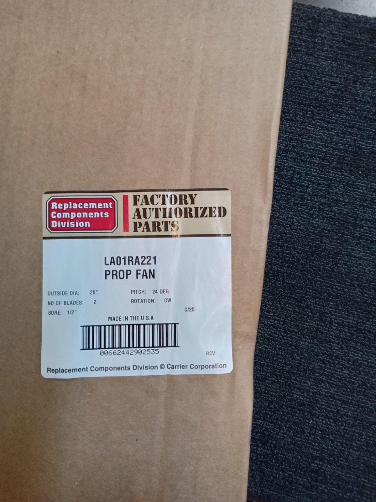 Factory Authorized Parts Prop Fan 20″ 2 Blade 24 Deg Pitch 1/2″ Bore CW New