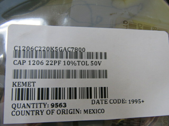 KEMET C1206C220K5GAC7800 Qty of 150 per Lot Cap Ceramic 22pF 50V C0G 10% SMD 12