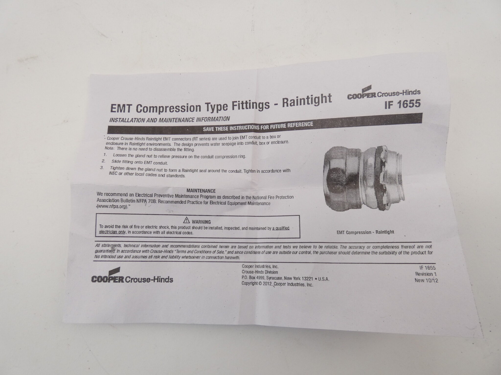 Eaton Crouse-Hinds 659RT EMT 4″ Compression Raintight Connector – NEW Surplus!