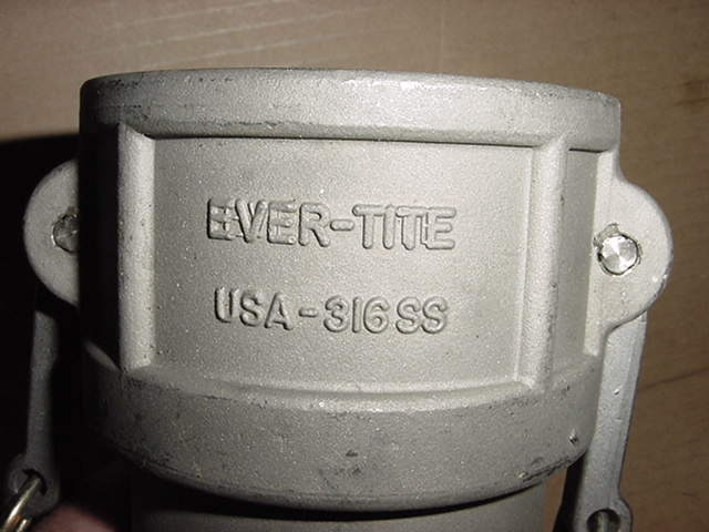 NOS Female ETC EVER TITE 316ss 2 ½” 2.5 Stainless Camlock 4” DUST Welded Tube