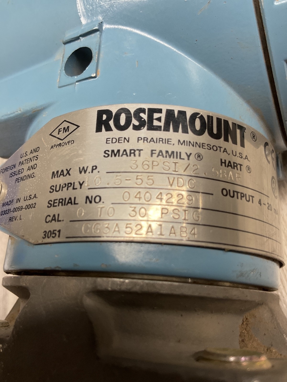 Rosemount 3051CG3A52A1AB4 Pressure Transmitter #4017D141PR5SI
