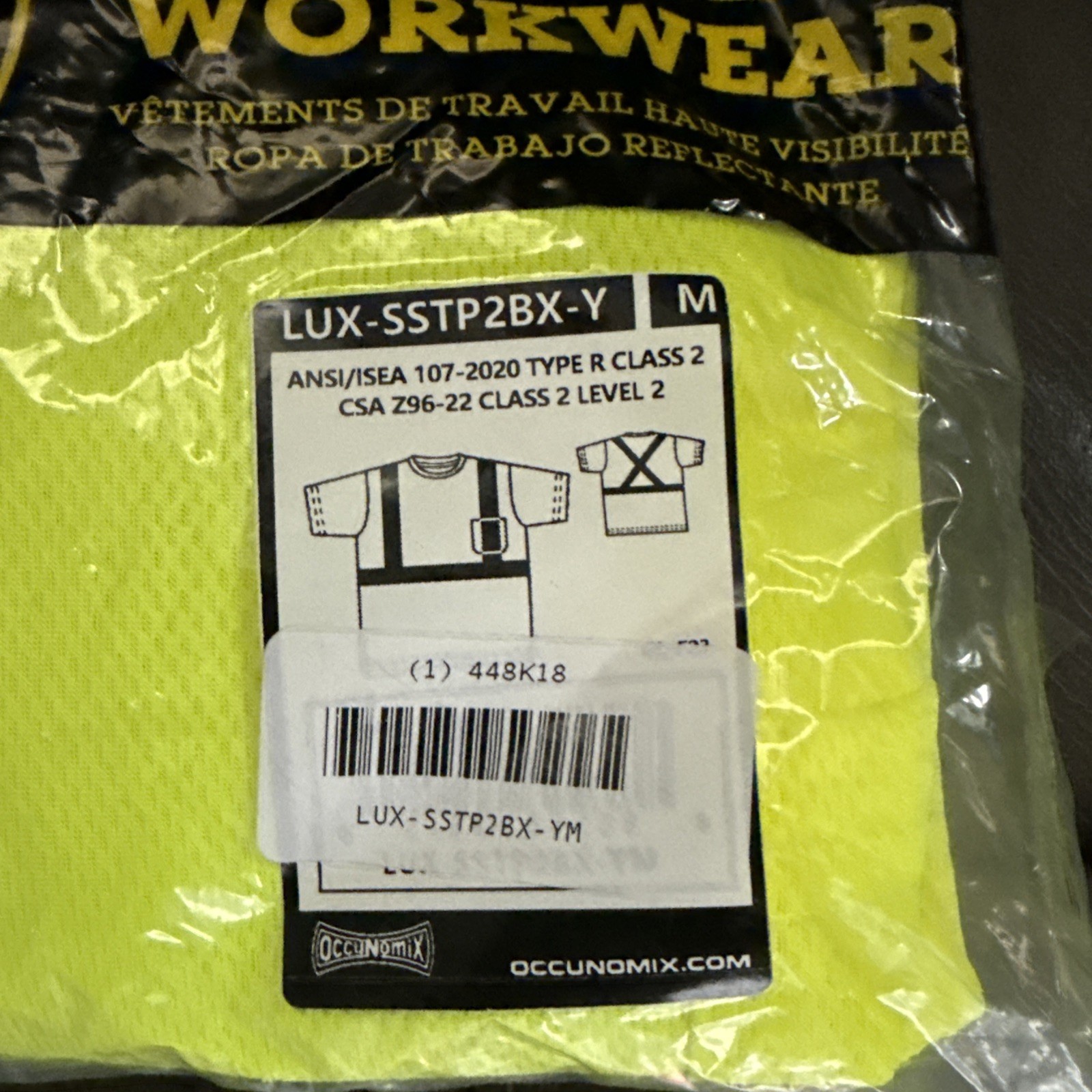 OCCUNOMIX LUX-SSTP2BX-YM Short Sleeve T-Shirt,M,ANSI Class 2 448K18- BRAND NEW
