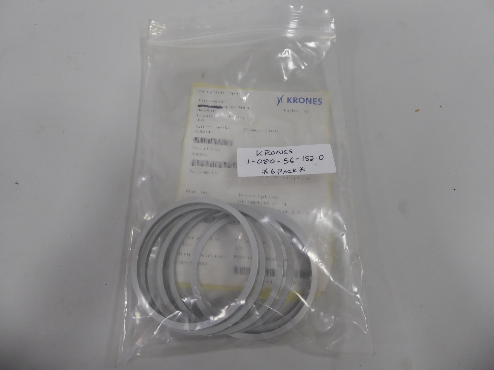 Krones 1 080 56 152 0 Spacer 72.2 x 80.0 x 4 (Pack of 6) 1080561520