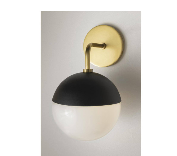MITZI Renee 1-Light Aged Brass/Black Wall Sconce with Opal Glossy Shade