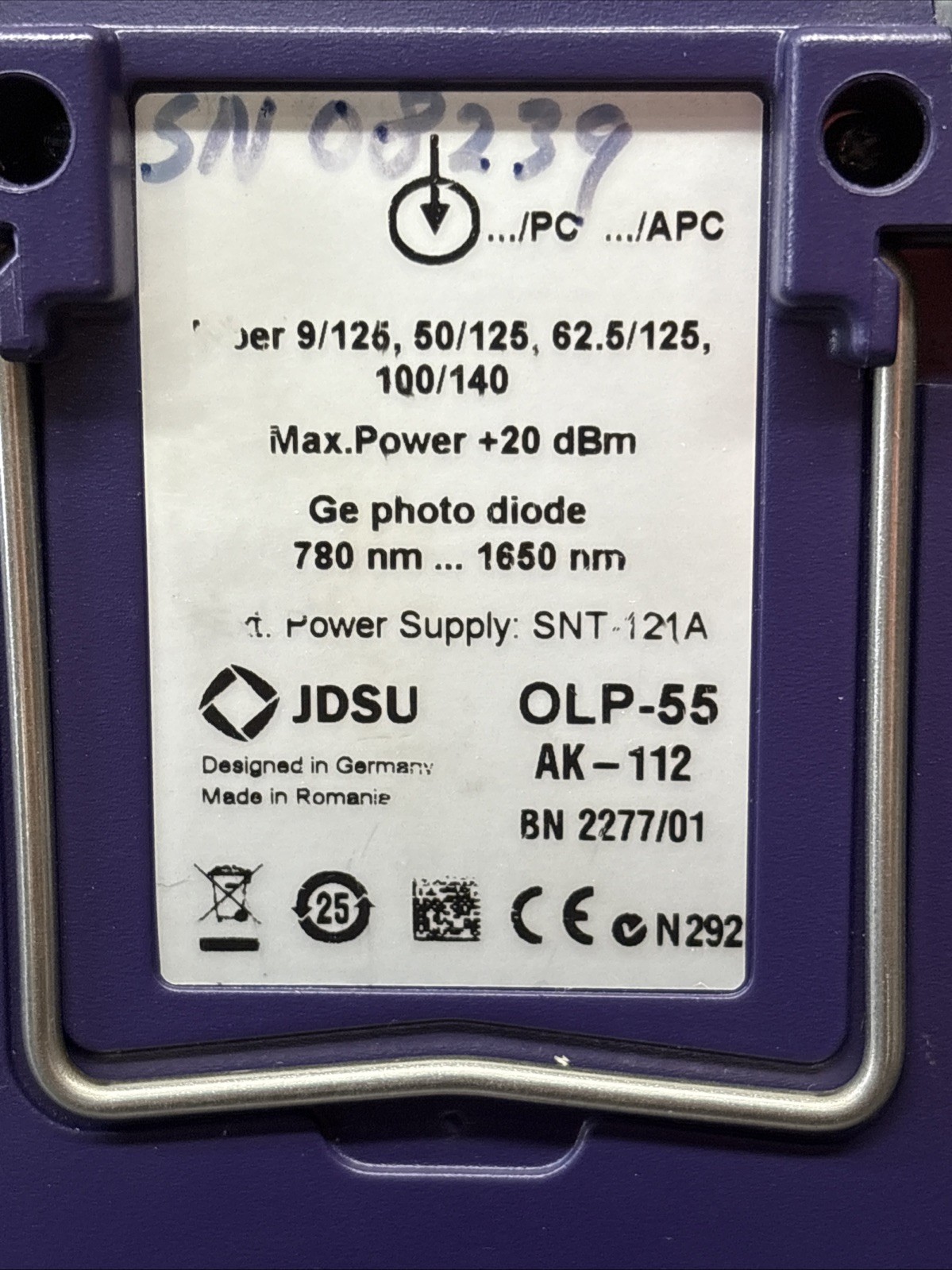JDSU OLP-55 Optical Power Meter 2277/01 780–1650nm PC/APC SM MM
