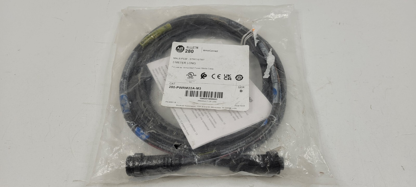 Allen Bradley 280-PWRM22A-M3 ArmorConnect Male/Female Cable 3M