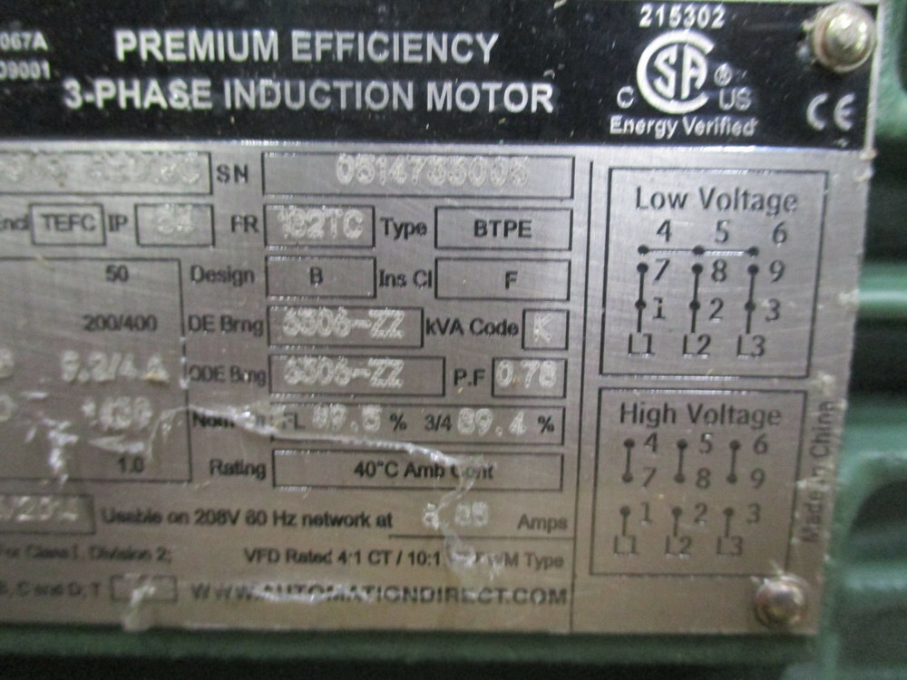 Automation Direct MTCP-003-3BD18C IronHorse Induction Motor MTCP0033BD18C
