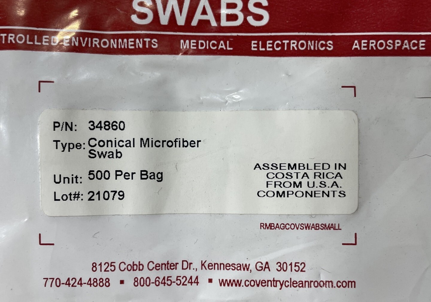 Chemtronics 34860 Sealed Polyester Swabs, Conical Microfiber Head 3.2″L, Bag/500