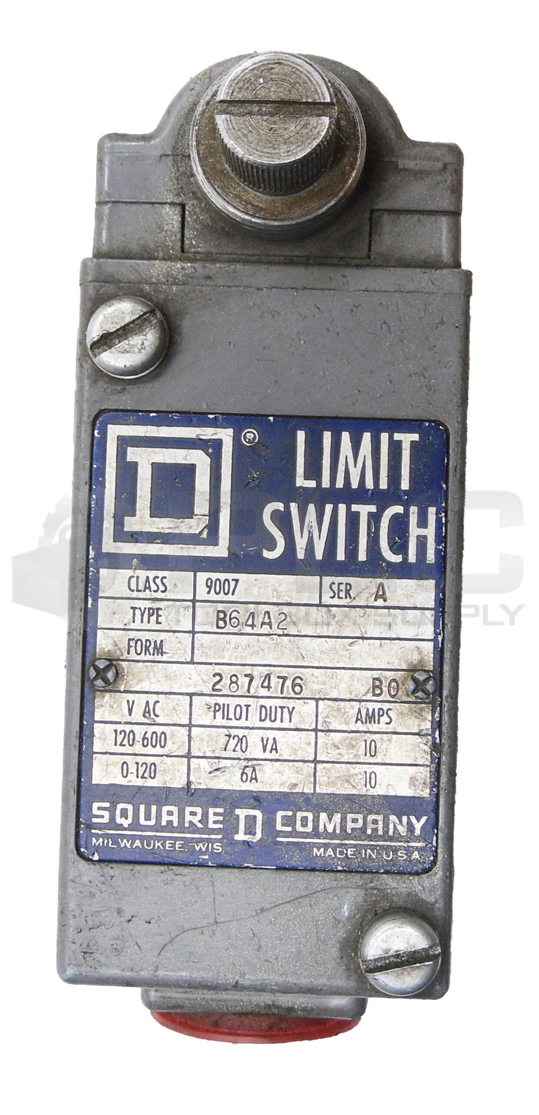 SQUARE D 9007 B64A2 /A LIMIT SWITCH 600VAC 10A 1/2HP