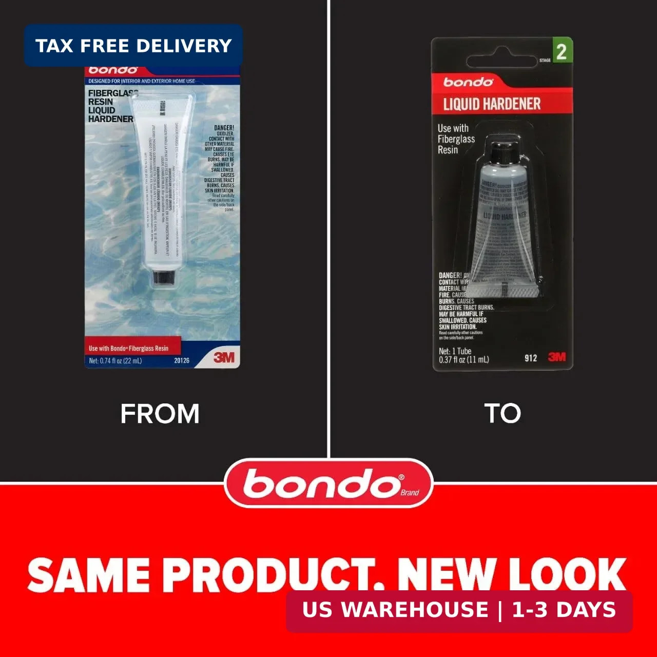 3M Bondo Liquid Hardener 1 Tube 0.37 fl oz., Use with Fiberglass Resin for Auto