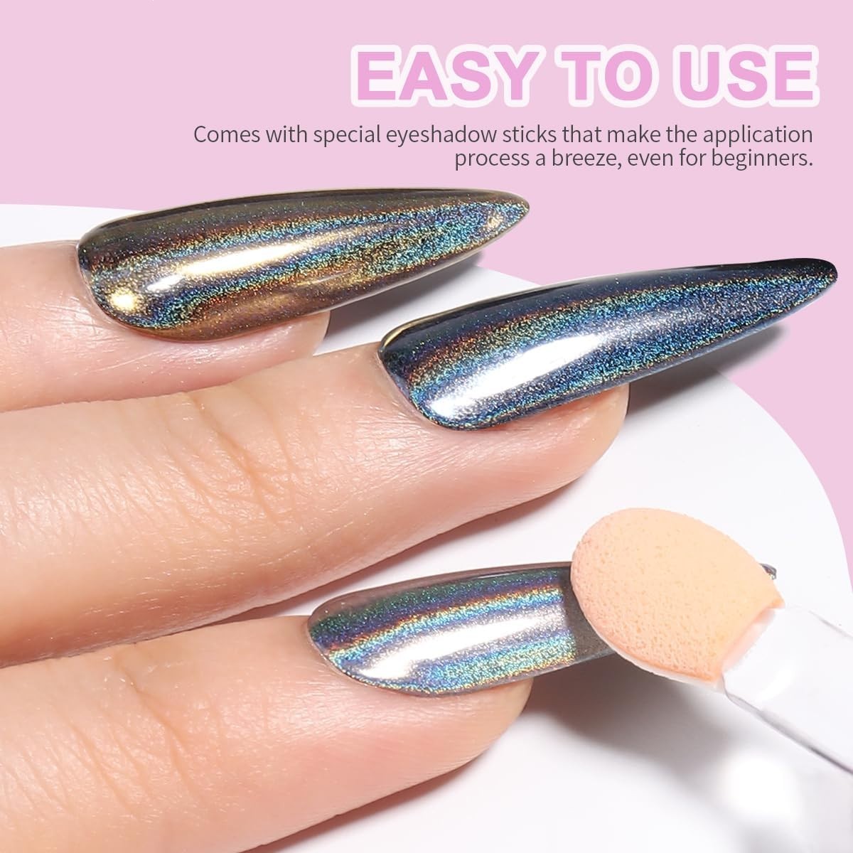 Furtherpretty Holographic Chrome Nail Powder, 10 Colors Metallic