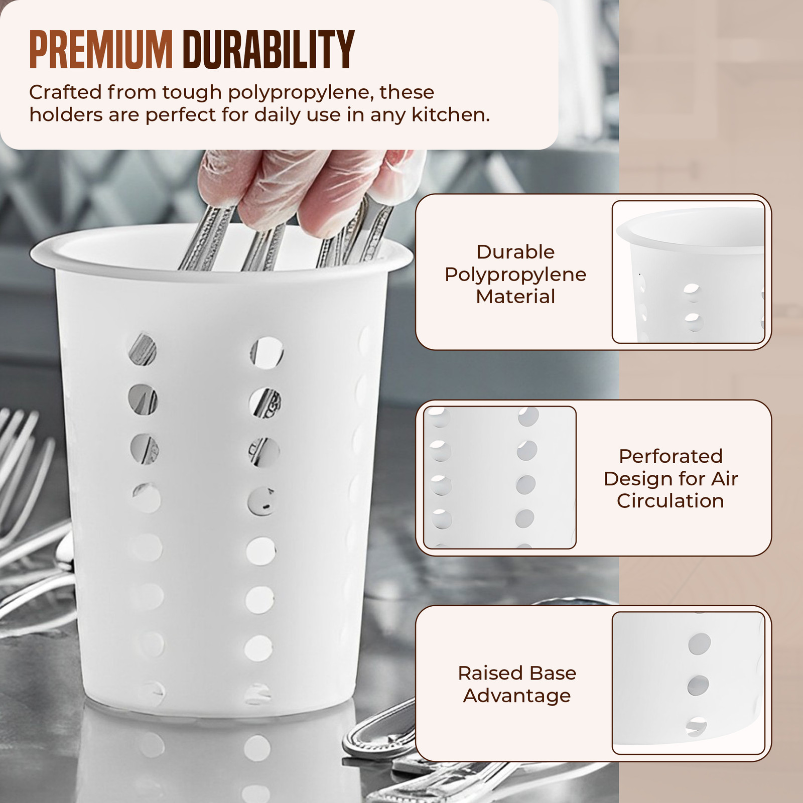 OCS Parts Perforated White Plastic Silverware and Utensil Drying Cups | Set of 3
