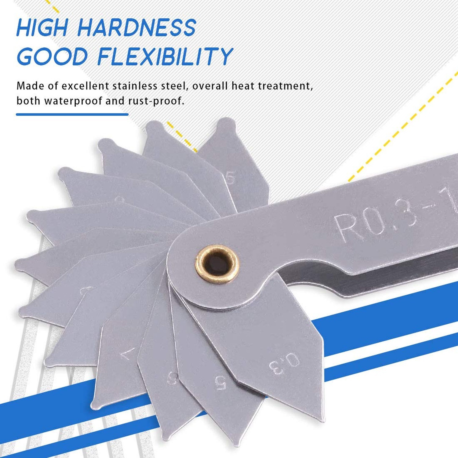 Glarks 4 Pack R0.3-1.5/ R1-6.5/ R7-14.5/ R15-25 Radius Gauge Set, Stainless S…