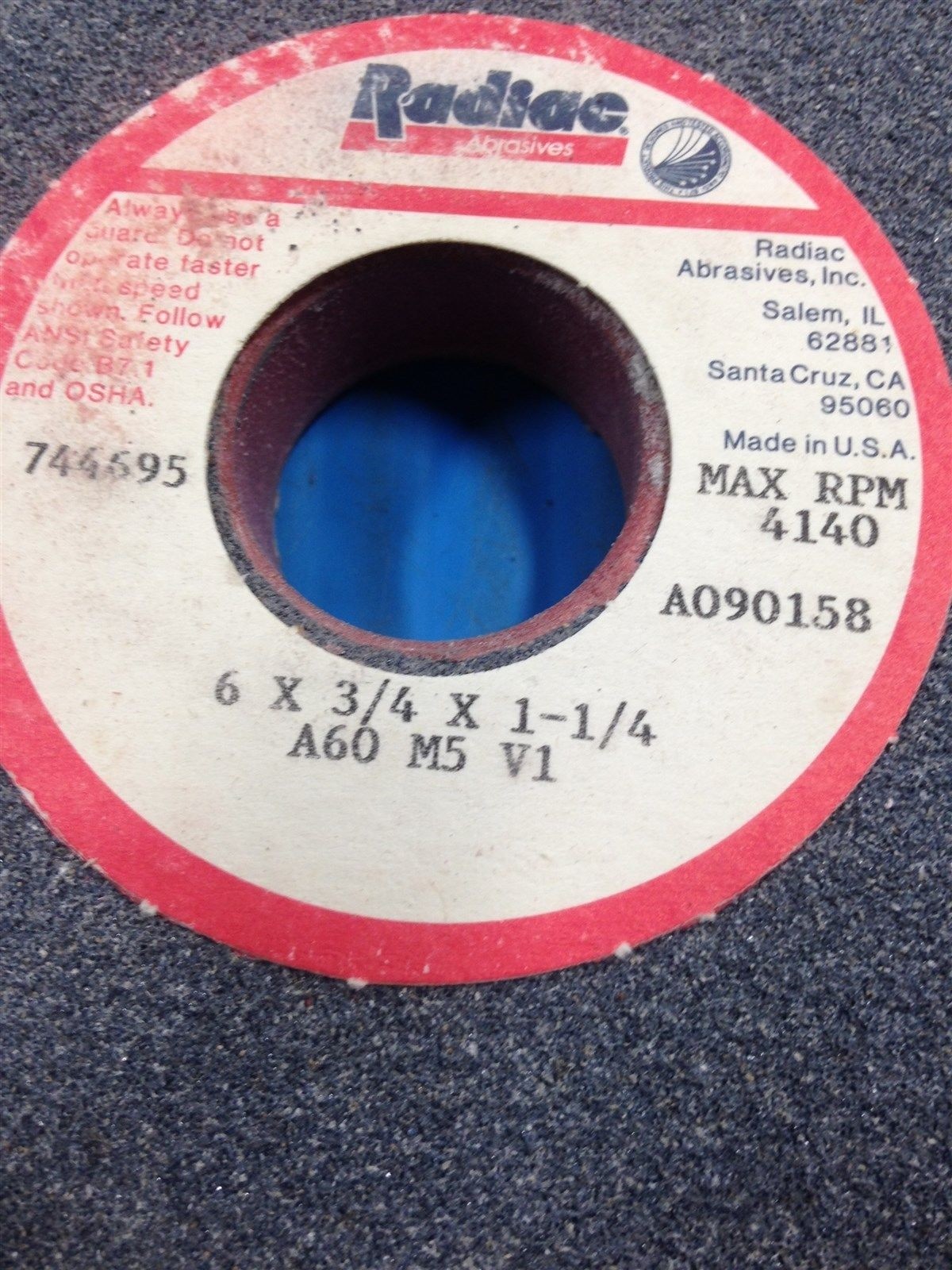 LOT OF 4 NEW RADIAC BENCH GRINDER WHEEL 6 X 3/4 X 1-1/4 A60 M5 V1 (P3)