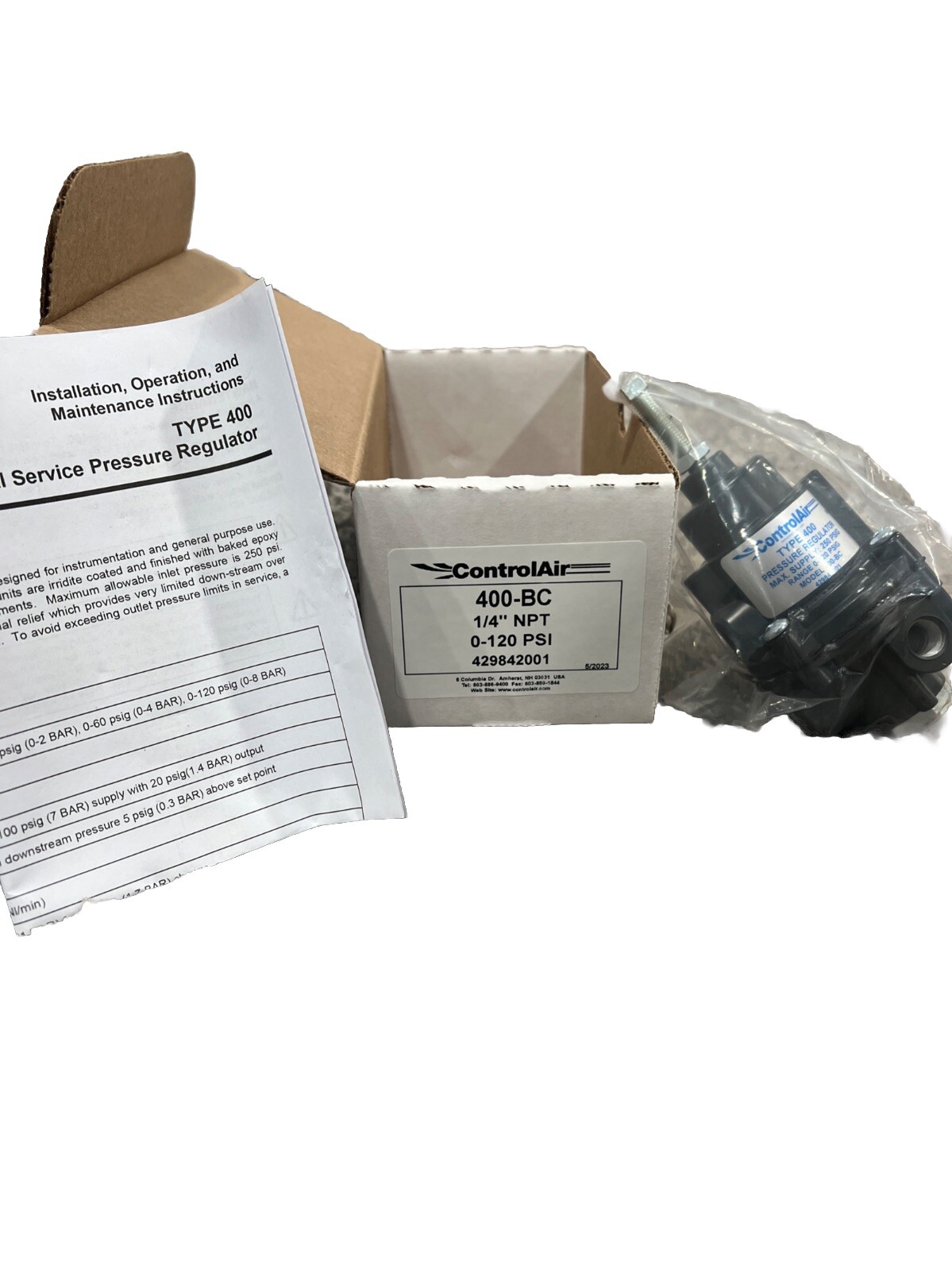 ControlAir Inc. Type 400-BC GENERAL SERVICE REGULATOR, 0-120 psi, 1/4″ NPT