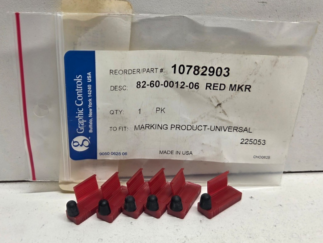 LOT OF 6 NEW IN BAG! GRAPHIC CONTROLS RED CHART PENS 82-60-0012-06 10782903