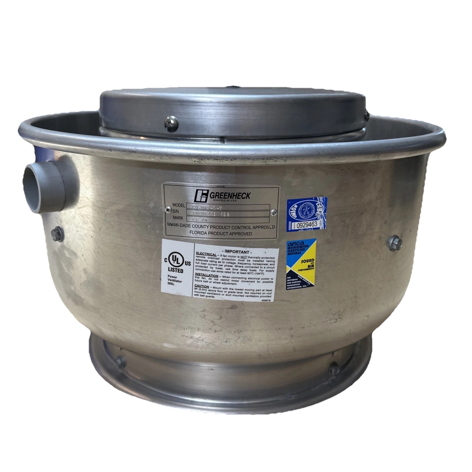 Greenheck CW-065 D-X CENTRIFUGAL UPBLAST ROOF EXHAUST FAN SINGLE PHASE 1/2 IN WC