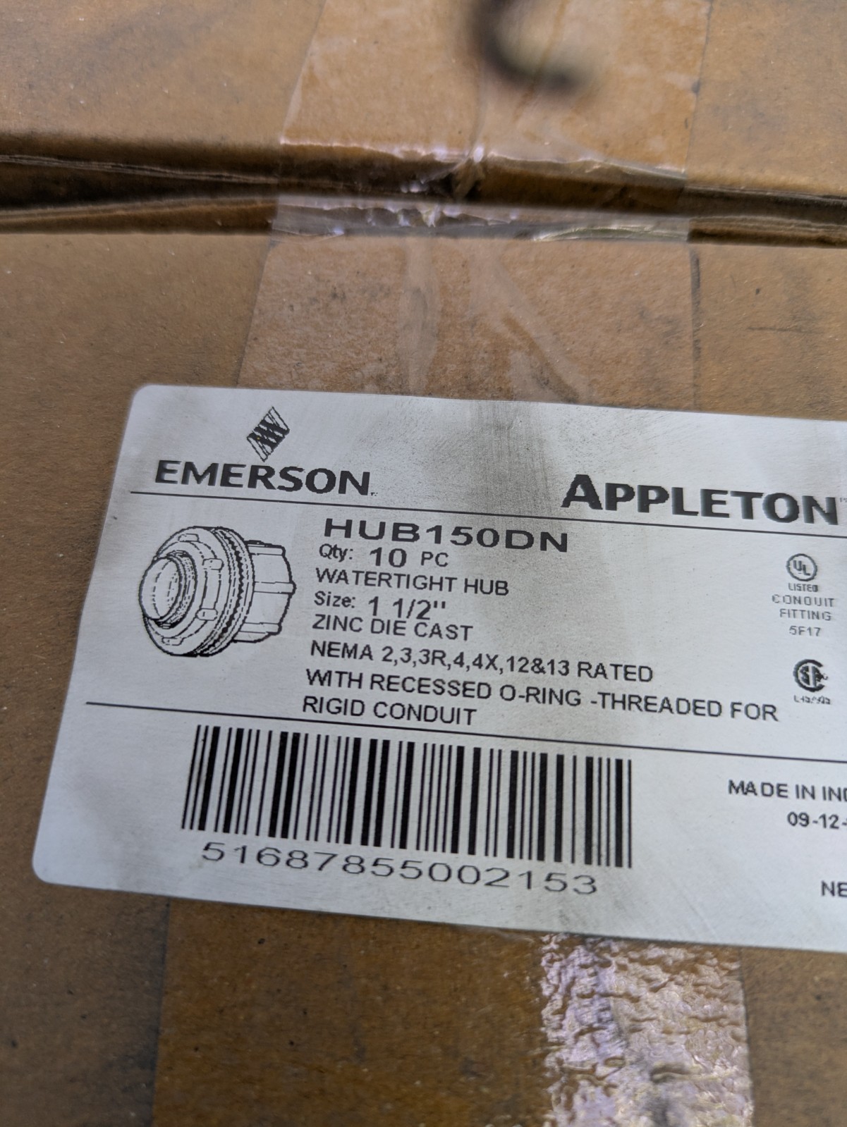Box of 10 Appleton HUB150DN 1-1/2 Zinc Die-Cast Water Tight Hub