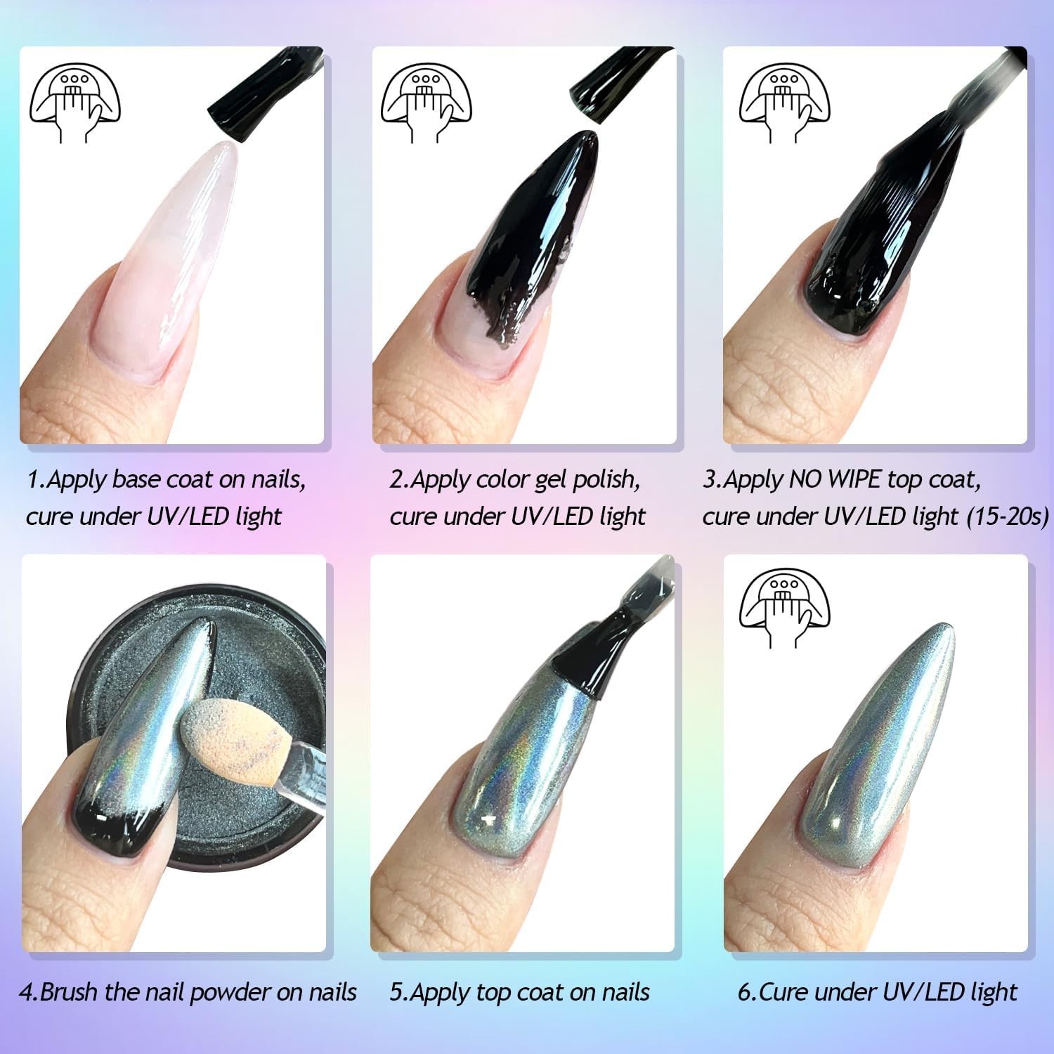 Furtherpretty Holographic Chrome Nail Powder, 10 Colors Metallic