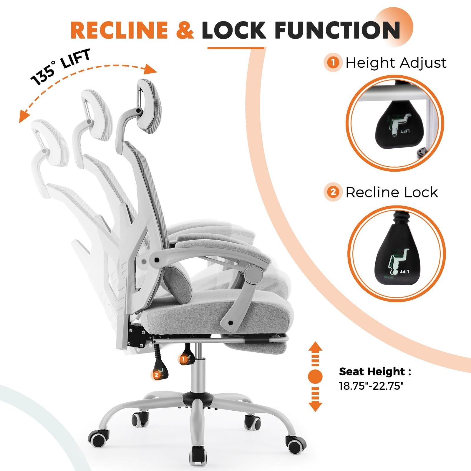 Sweetcrispy Office Computer Desk Chair with Footrest,Ergonomic High-Back Mesh…
