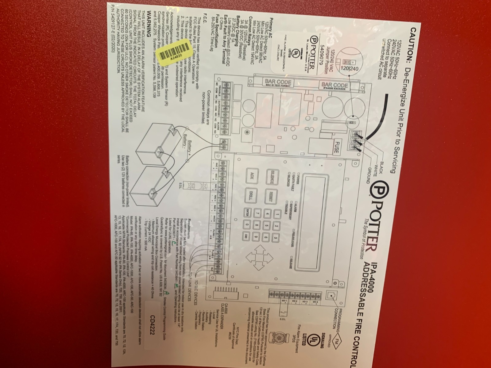 Potter IPA-4000 4064 POINT ADDRESSABLE FIRE PANEL