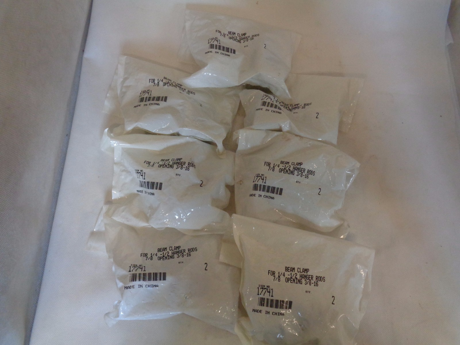 NEW LOT OF 7 BEAM CLAMP FOR 1/4-1/2 HANGER RODS 7/8 OPENING 3/8-16 NO. 17741