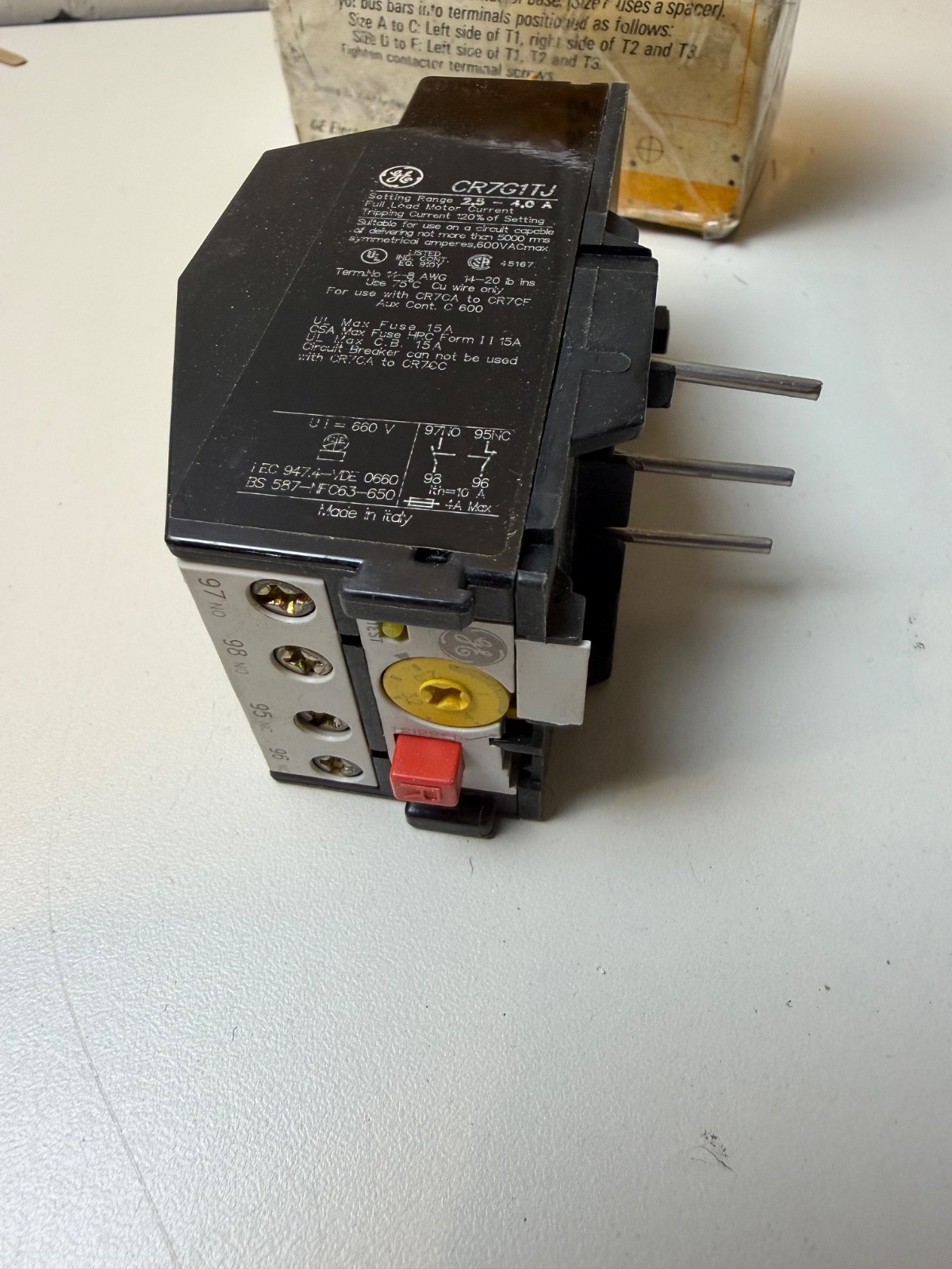 GE CR7G1TJ Spectra 700 Overload Relay Type: Manual/Stop Reset 2.5-4.0 Amps